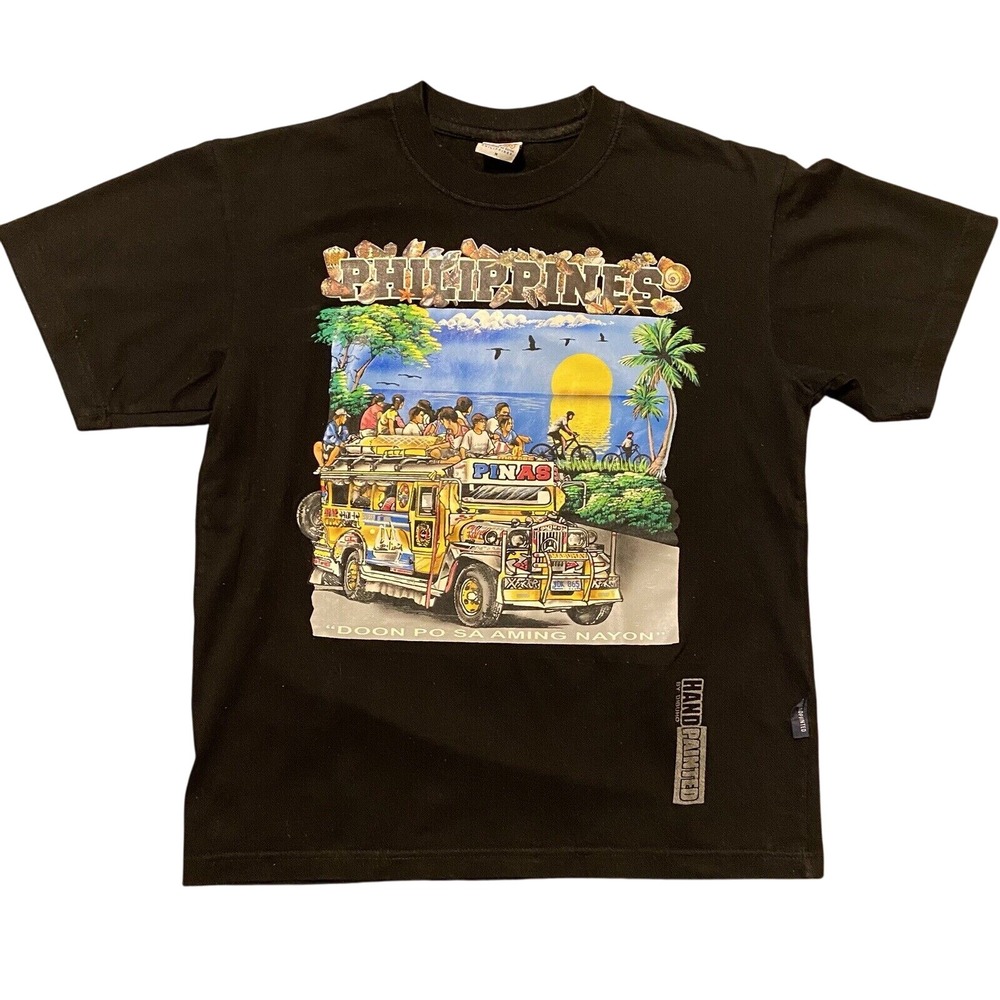 Philippines T Shirt Black PINAS Hand Painted By Dibuho Medium‎ M Sunset